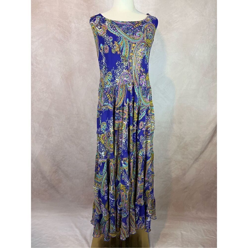 Jones New York Womens Sleeveless Maxi Dress Size 16 Purple Boho Whimsical Fairy